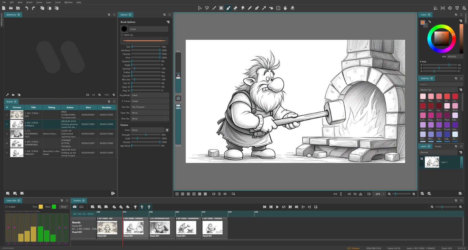 Scene management with timeline and boards